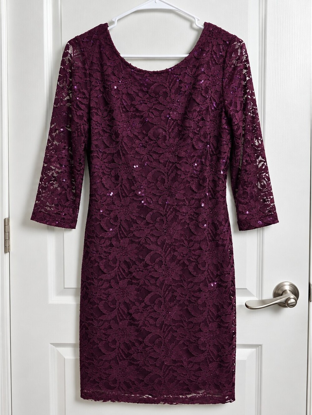 Ronni Nicole Size 10 Purple Lace Sequin Cocktail Party Sheath Dress